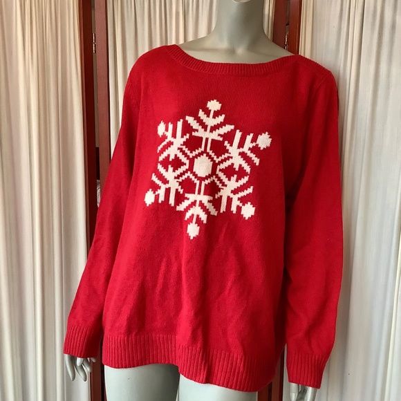 Talbots Womens Red Sweater with Snowflake Wool Blend Size 3X - Picture 3 of 8